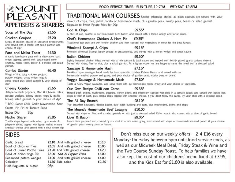 Food Menu The Mount Pleasant